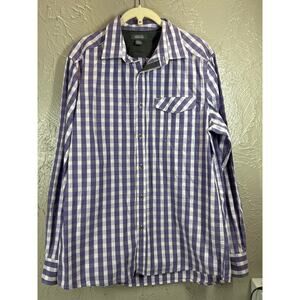 Kenneth Cole Reaction Purple White Check Button‎ Long Sleeve Shirt Size Medium